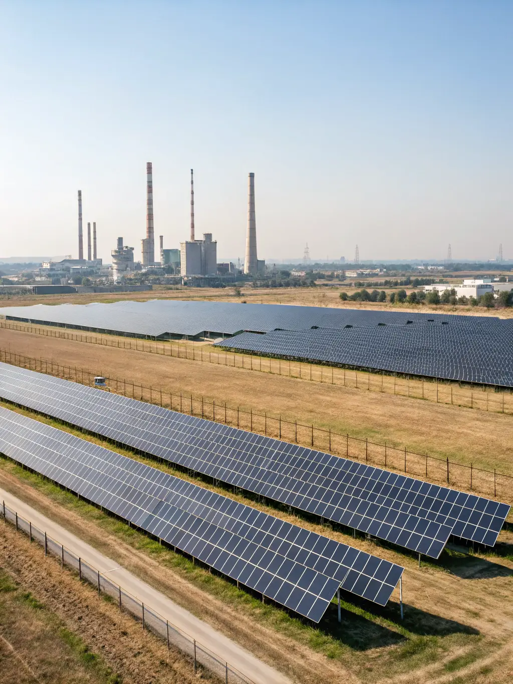 An image of solar panels and power transmission cables in a renewable energy farm, highlighting sustainable infrastructure for CELINTECH's Power and Renewable Energy Systems.