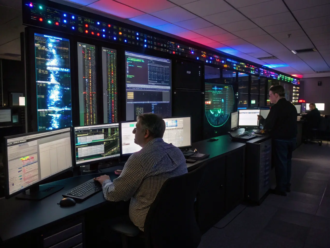 A dynamic image depicting a network operations center with engineers monitoring and optimizing network performance, emphasizing the low latency capabilities of CELINTECH's 5G solutions.