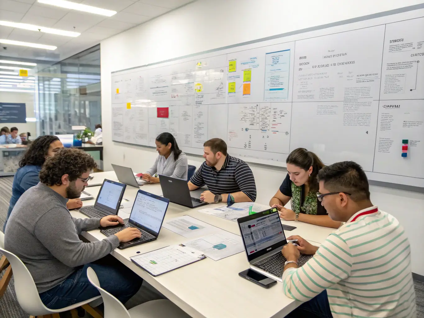 A diverse team of CELINTECH engineers collaborating on a global project, showcasing their expertise and international reach.