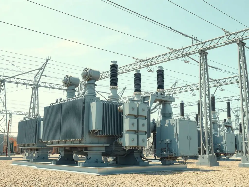 A high-voltage power substation with transformers and switchgear, illustrating REGINTEL & CelinTech's expertise in electric and power solutions.