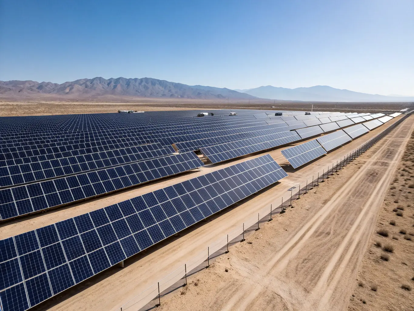 An image of a solar power plant installation, highlighting the use of renewable energy to power a commercial district.