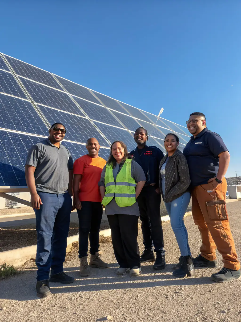 A diverse team working on sustainable energy projects, emphasizing commitment to environmental responsibility.