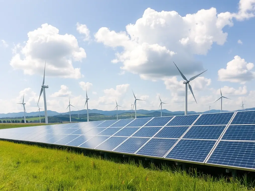 A solar panel array in a rural setting, representing REGINTEL & CelinTech's commitment to renewable energy solutions.